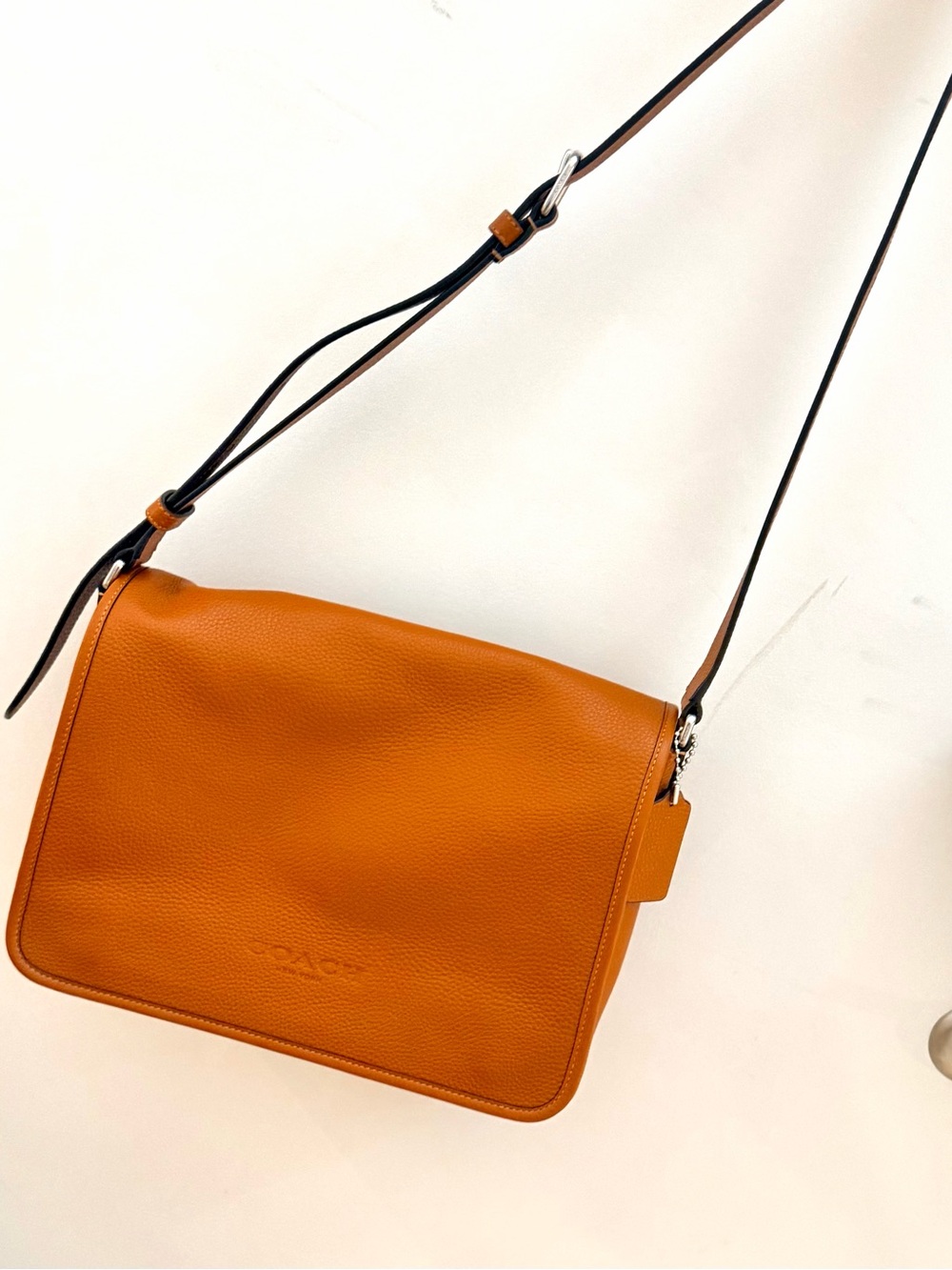 Coach Pebbled Leather Crossbody in Cognac Orange